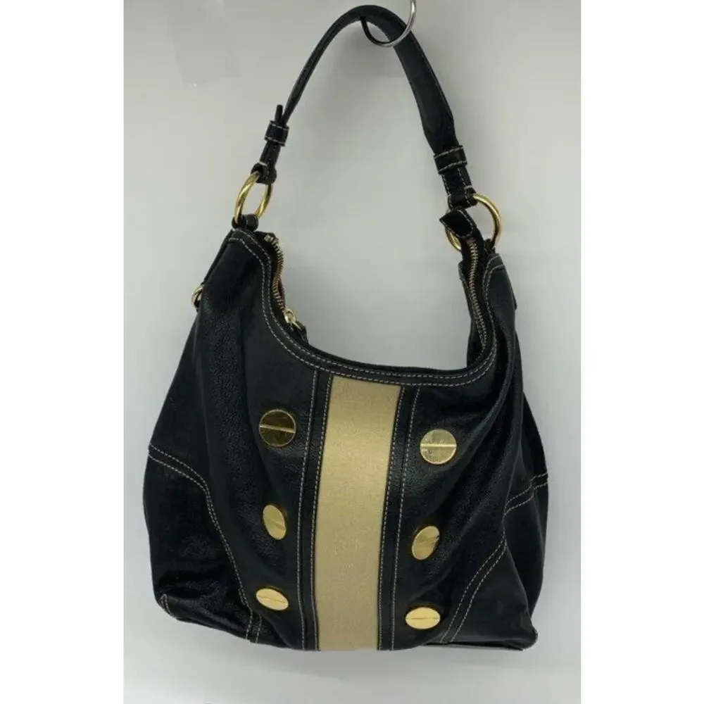 MILLY BLACK LEATHER SHOULDER CARRYALL BAG